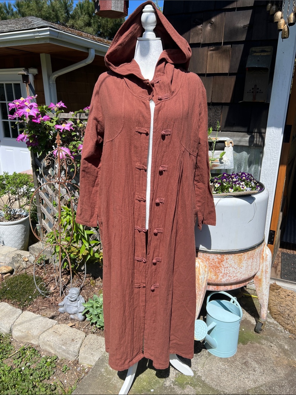 Source Unknown Rust Hooded Long Toggle Coat